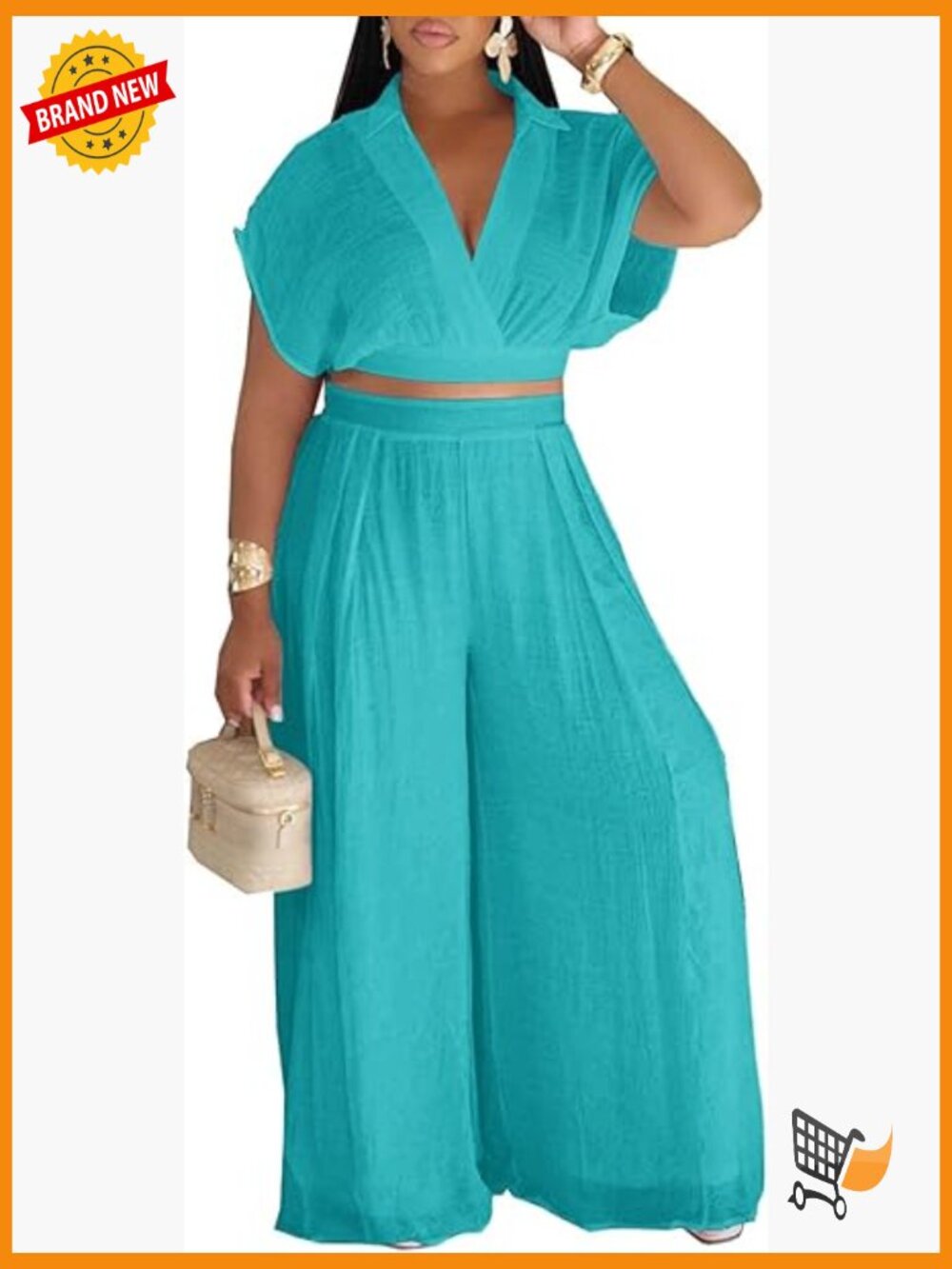 Women's 2 Piece Outfits Wrap V Neck Crop Top Wide Leg Pant Sets Casual Vacation